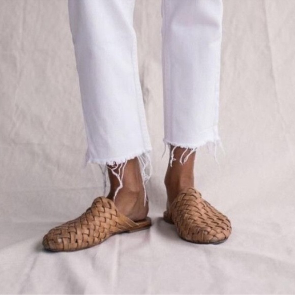 NWOB St. Agni Paris Leather Woven Almond Toe Slip-On Mules Vintage Tan Sz 36 5.5 - Picture 10 of 15